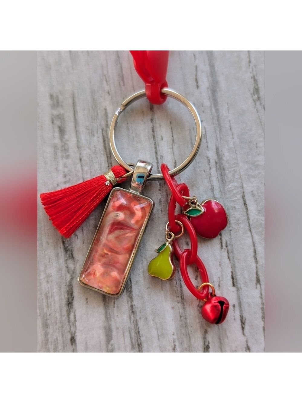 Red Keychain/Purse Charm with Fruit Charms